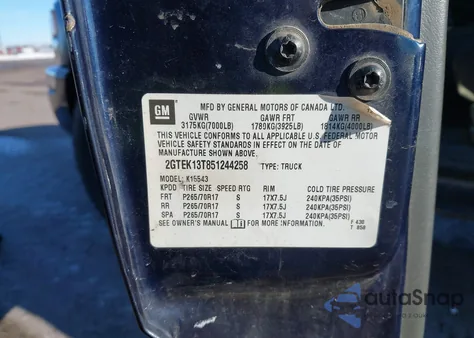 2005 GMC Sierra 1500 Sle from USA, damaged, VIN 2GTEK13T851244258